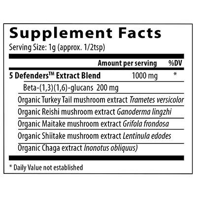 5 Defenders Organic Mushroom Complex Powder – 100g Bulk Extract